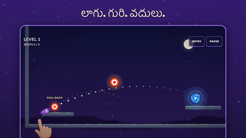 లాగు. గురి. వదులు.
