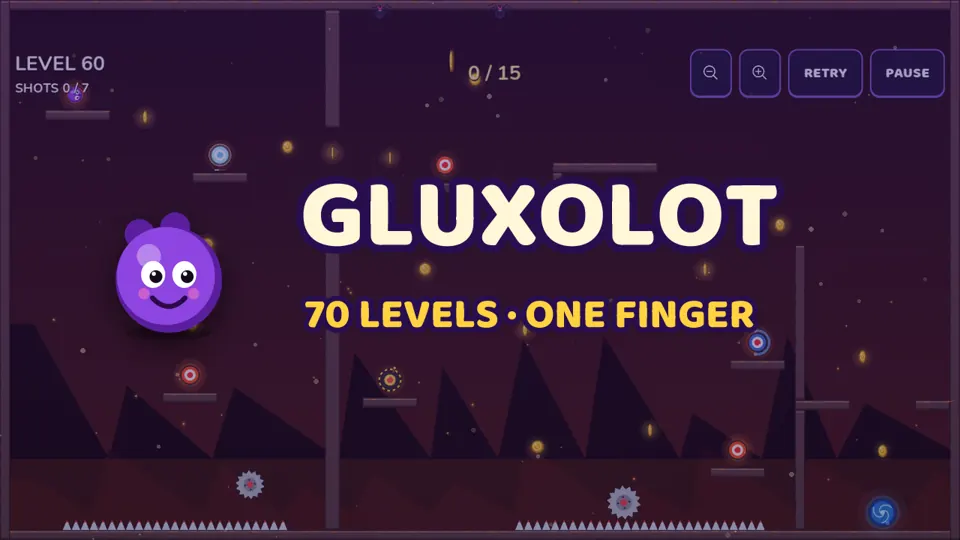 The launch trailer of Gluxolot: pull the blob back, aim, release, bounce off the walls and stick to the target.